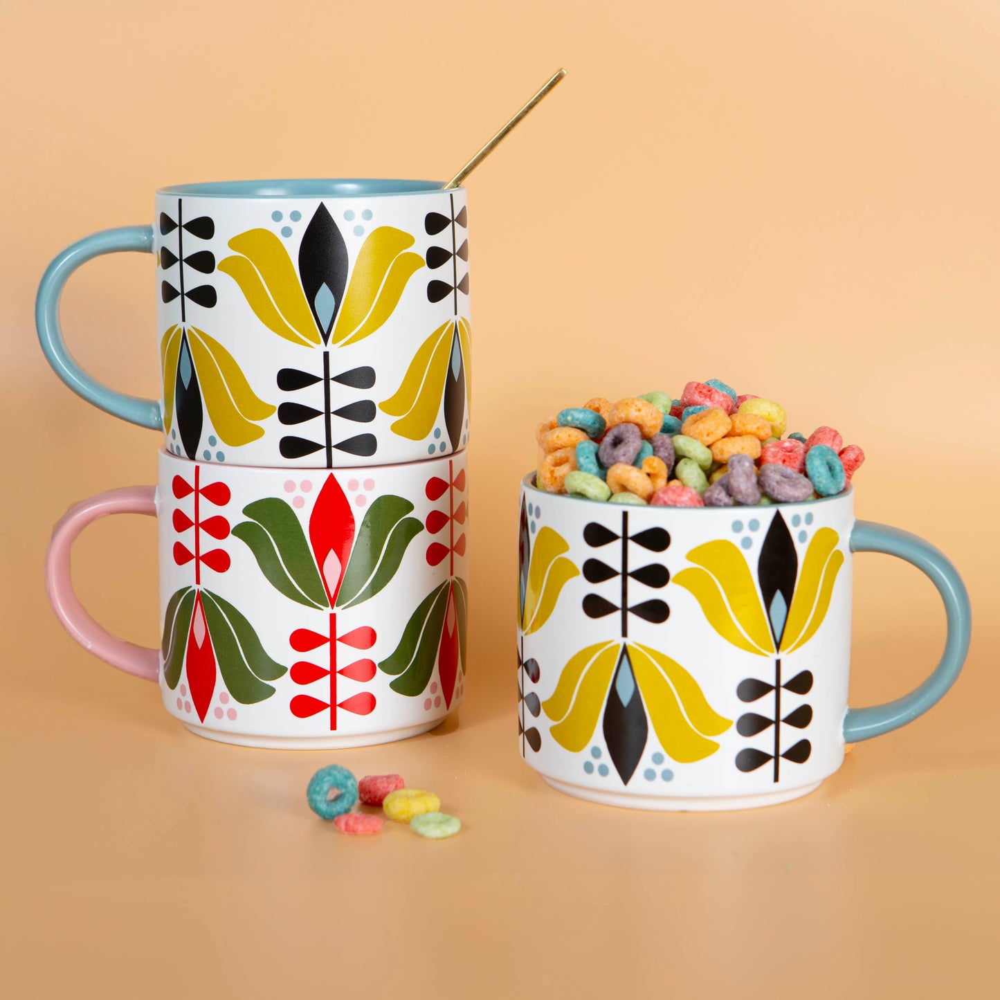 Red Lotus Mid Century Modern Matte Stackable Coffee Mug