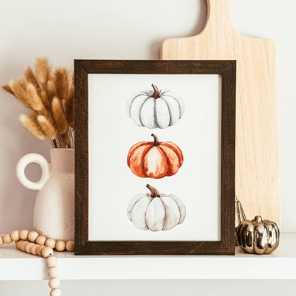 Pumpkin Trio Framed Wood Sign | Autumn Sign